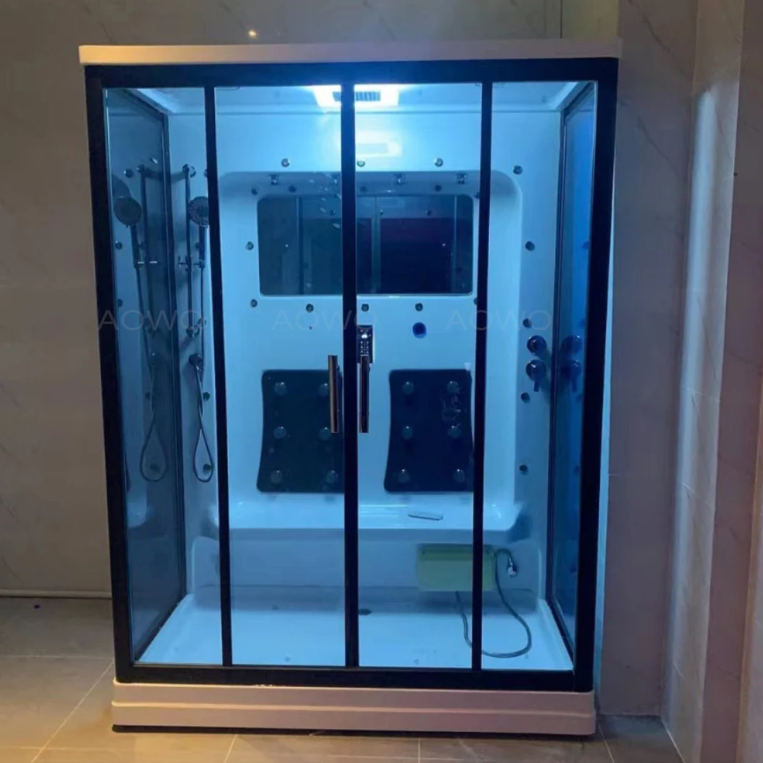 

Luxury Glass Gold Frame Steam Shower Room Spa Cabine Sanitaire Prefabrique Contenair 2 Seats Light Therapy Steam Room Wet Steam