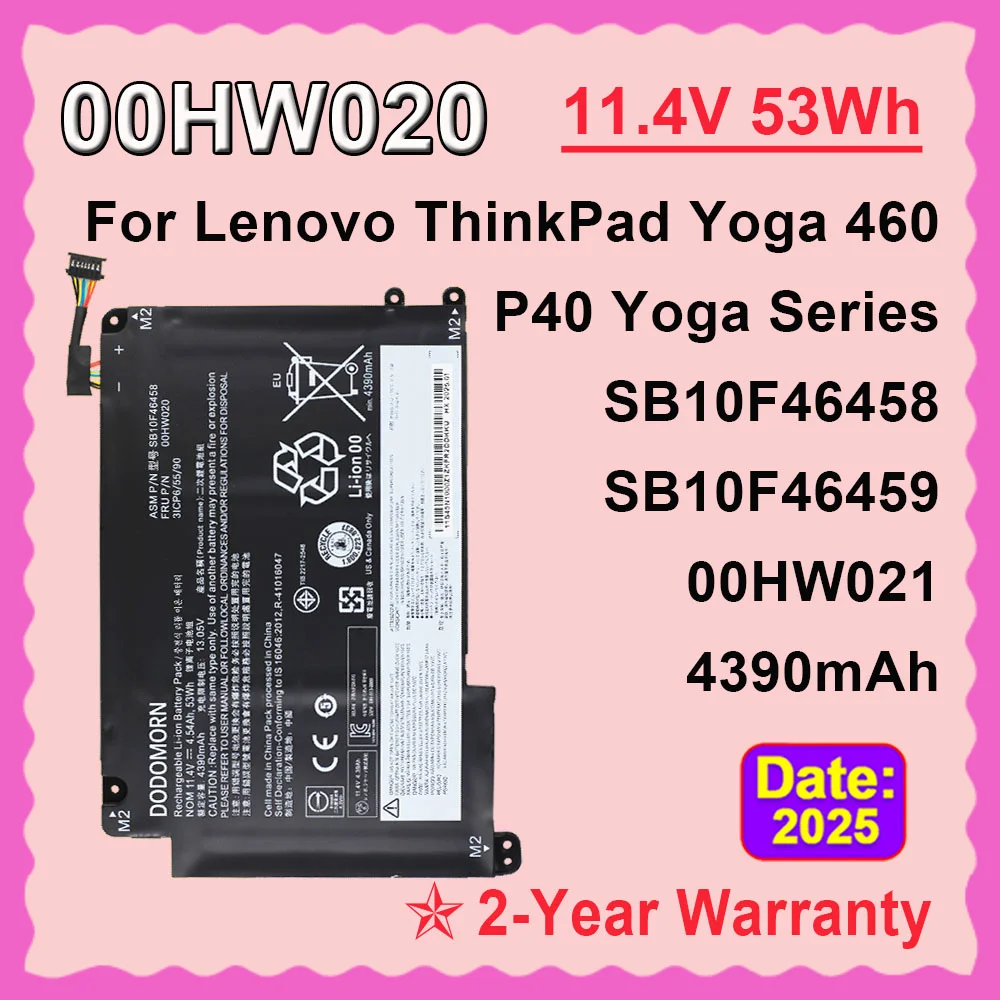 

00HW020 Laptop Battery For Lenovo ThinkPad Yoga 460 20EL/P40 Yoga 20GQ 20GR Series 00HW021 SB10F46458 11.4V 53Wh 4390mAh