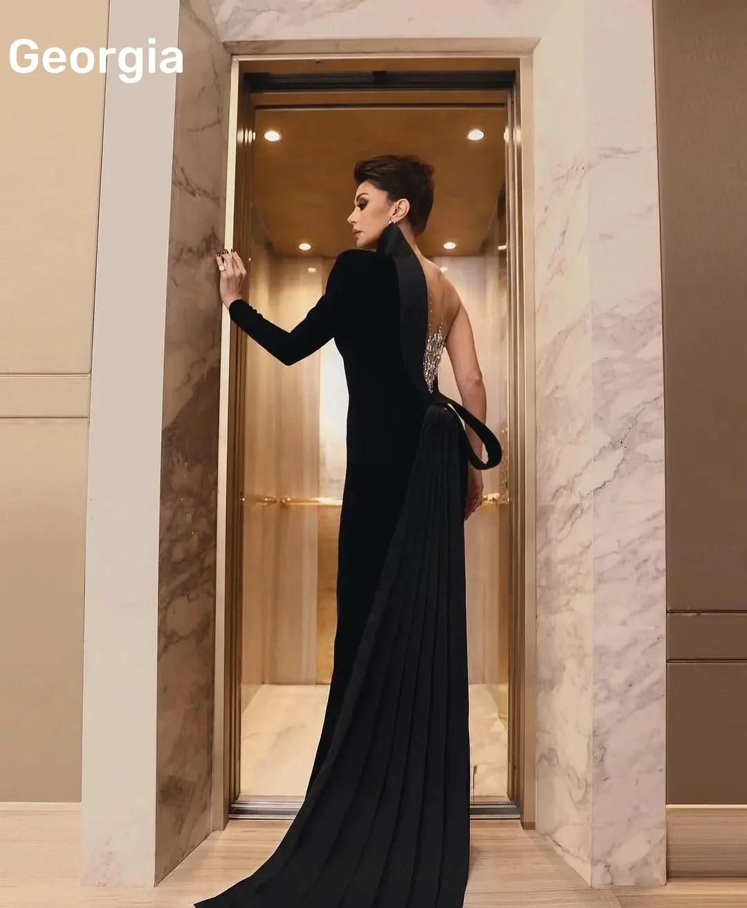 Customized Party Dress Sheath One-Shoulder Ankle-Length Luxury Evening Dresses 2025 Beadings Zipper Up Long Sleeves Prom Dresses