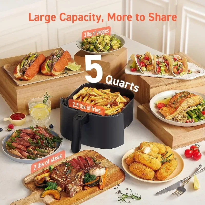 Friteuse à air compacte avec écran tactile en verre, 5 Qt, Max 450F pour la viande ju70., les légumes et les aliments, 130 + recettes intra-applications, peu à pas d'huile