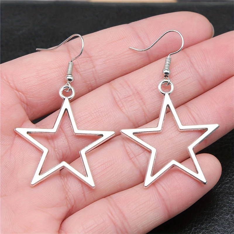 Hollow Big Star Earrings Silver Color Pentagram Dangle Earrings For Women Girls image 4