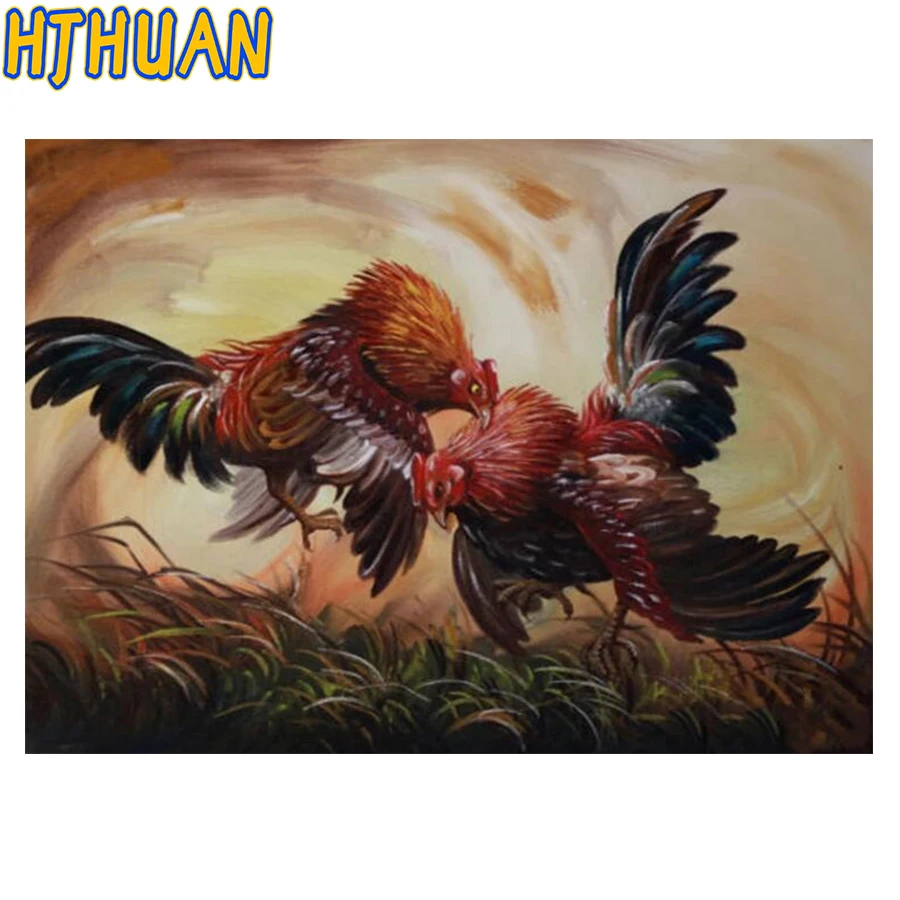 

5D Diy Full Round square Drill Diamond Painting Two Roosters Fighting Cross Stitch Diamond Embroidery Rhinestones Wall Stickers