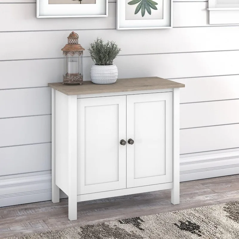 Mayfield Accent Storage Cabinet with Doors in Pure White and Shiplap Gray | Storage for Home Office Workspace