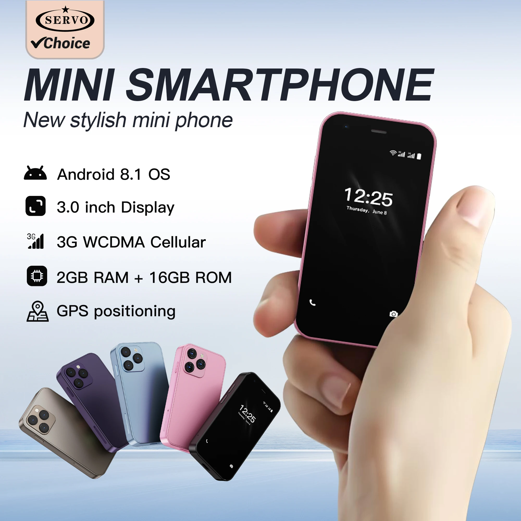 SERVO Android Mini Smartphone WCDMA 3G Cellular 3.0 Inches Display 2GB+16GB GPS Face Unlock Little Smart Phones Dual SIM Standby