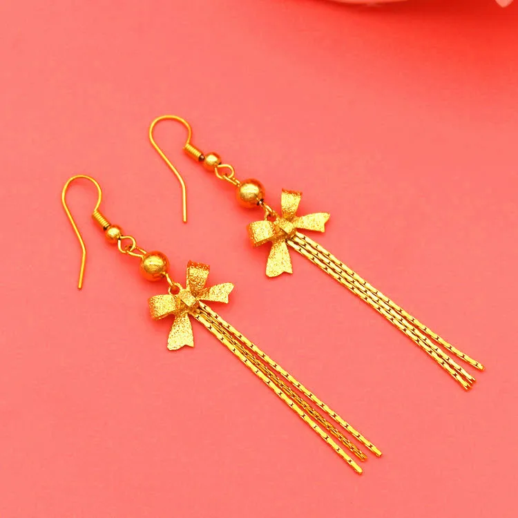 Classic Fashion 9999 24K Real Gold Luxury Long Tassel Earrings Personalized Bridal Earrings for Women