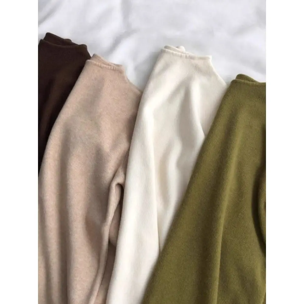 قميص نسائي أنيق بياقة عالية ناعمة وأكمام طويلة محبوكة، تصميم ضيق بياقة نصف عالية للخريف والشتاء، ملابس داخلية