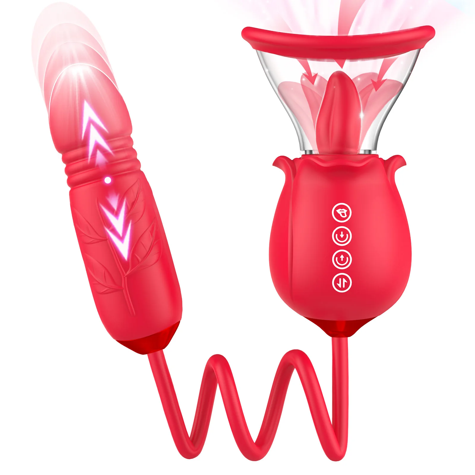 Massow Upgrade Rose Sex Dual Stimulation with 7 Tongue Licking & 3 Thrusting Vibrator Dildo Clitoral Nipple Quick Pleasure