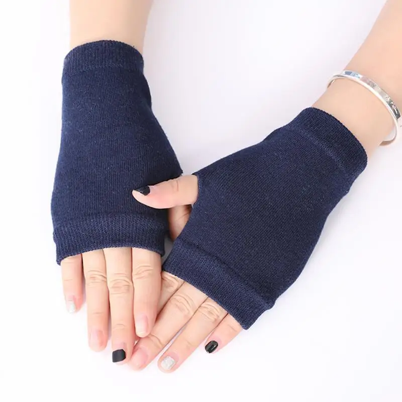 1 Pairs Winter Half Finger Gloves Knitted Fingerless MittensPure Color  Warm Cuff With Thumb Hole Stretchy Short Hand Warmer