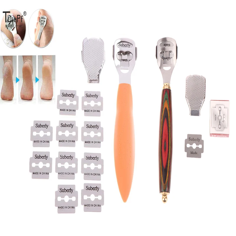 Hard Dead Skin Knife Foot Care Tool Stainless Steel Dead Skin Callus Remover Planer Cutter Shaver Foot + 10*Blades+Grinding Head