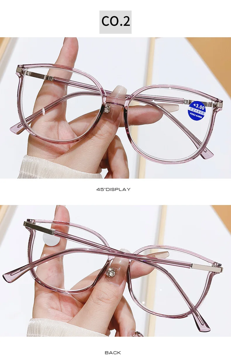 Frauen Lesebrille Große Lila Rahmen Presbyopie Brille Marke Design Anti Blaues Licht Computer Brille Zum Lesen + 1,0 + 1,5 – Detail 6