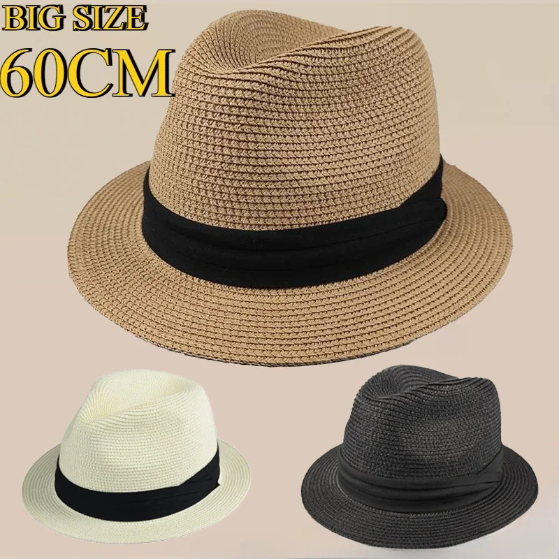 New Big Size Narrow Brim 4cm Sun Hats Summer Casual Classics Jazz Top Panama Women Men Fashion Beach Straw Hat with Black Ribbon