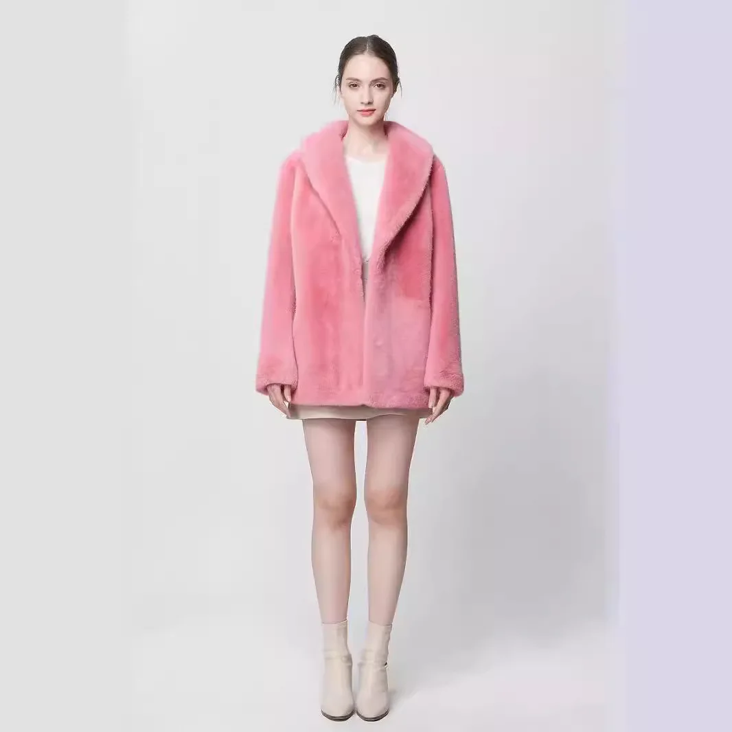 Kurtka damska zimowa z futra norek KIDCRKJ, jednolita, zapinana na jeden guzik, polarowa odzież wierzchnia, elegancka, ciepła, puszysta, damska kurtka ze sztucznego futra.