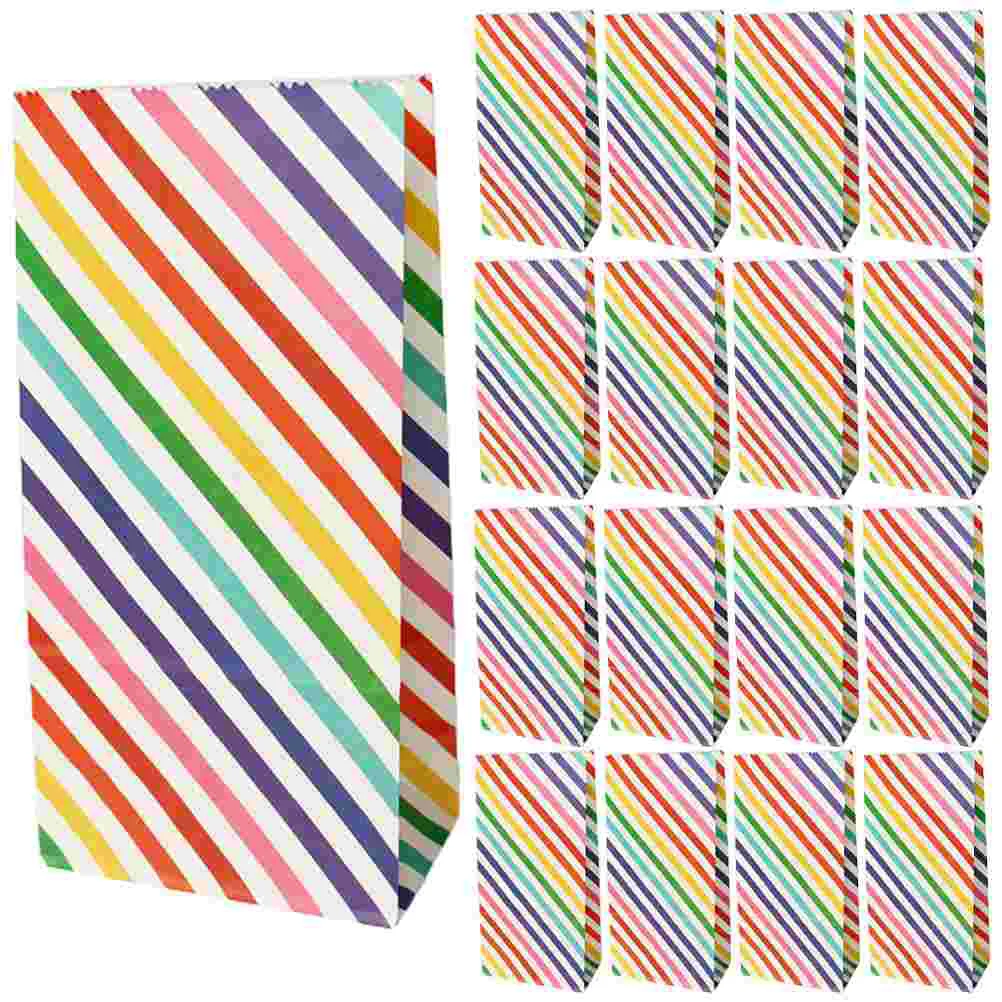 

30 Pcs Striped Candy Bag Rainbow Goodie Bags Gift Wrapping Snack Birthday Party Favor Paper Kids Baking Small Cookies Treat