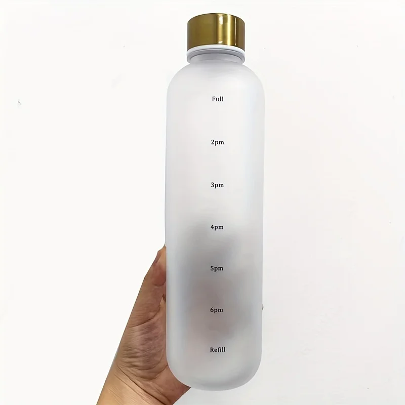 1000ml/33.81oz Plastic Frosted Water Bottle, Portable Simple Water Cup With Time Marker, Suitable For Fitness