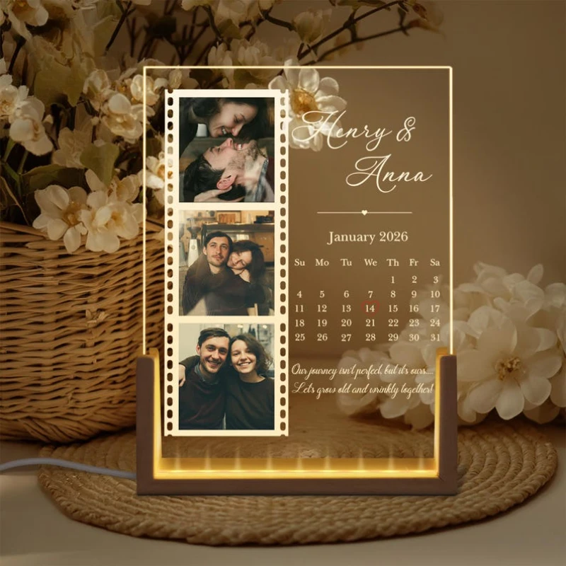 

Custom Photo With Calendar Night Light Valentines Day Gift For Couple Home Decor Anniversary Gift Romantic Couple Photo Light