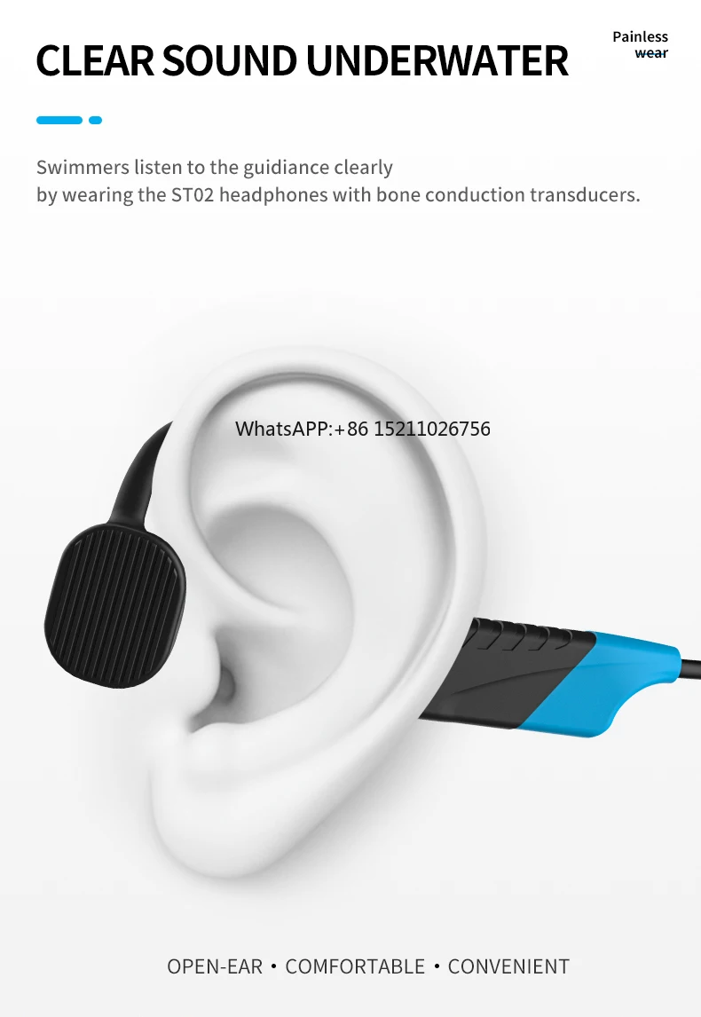 Swimming Live Training System Interphone Waterproof Wireless Bluetooth Open Ear Bone Conduction Headphone Earphone