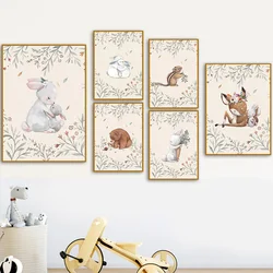 Deer Rabbit Fox Squirrel Bear Animals Nursery Wall Art Canvas Painting Nordic Posters And Prints Wall Pictures Kids Room Decor