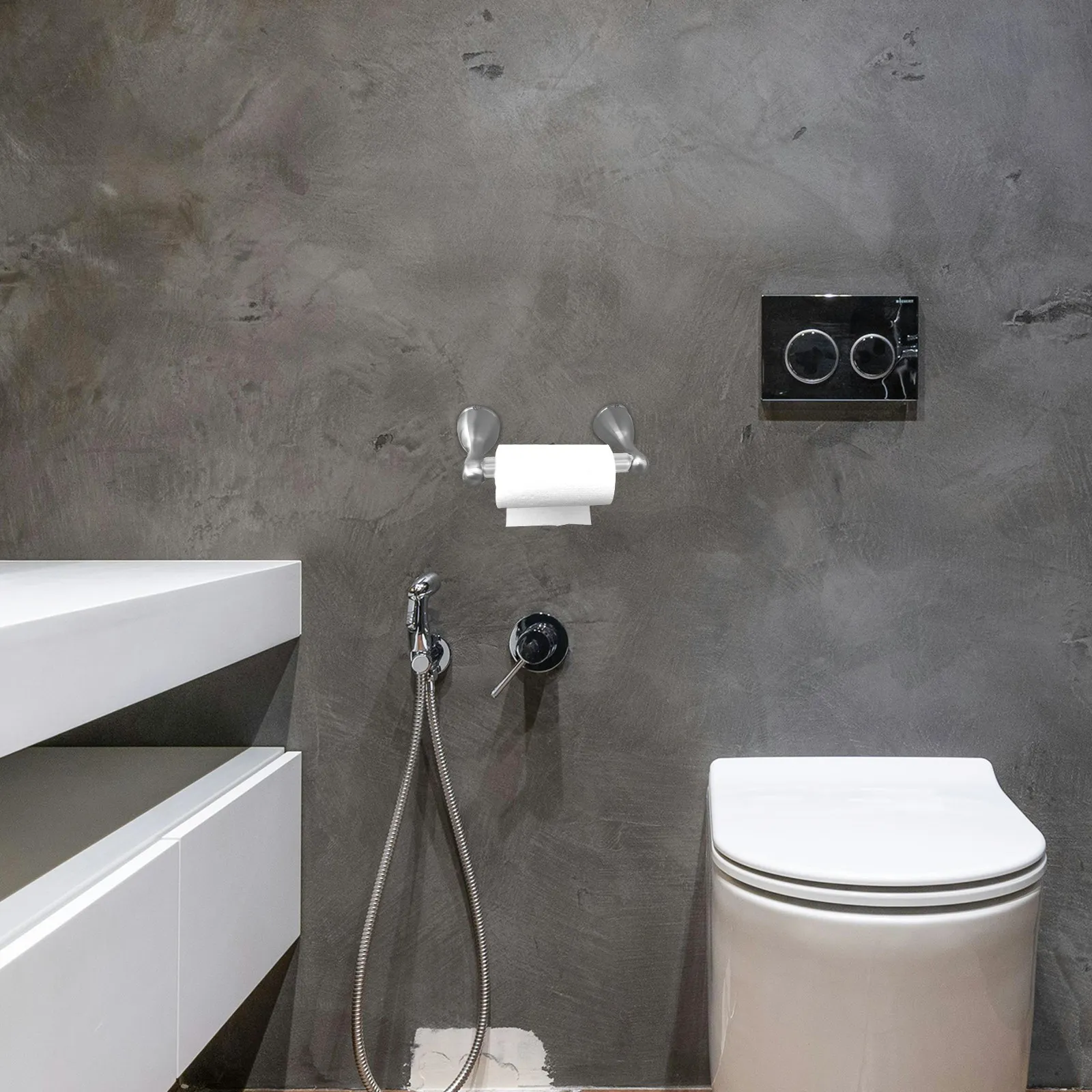 

Stainless Steel Telescopic Toilet Paper Holder Rod Spring Loaded Adjustable for Bathroom Tissue Boxes Easy Install Modern Design