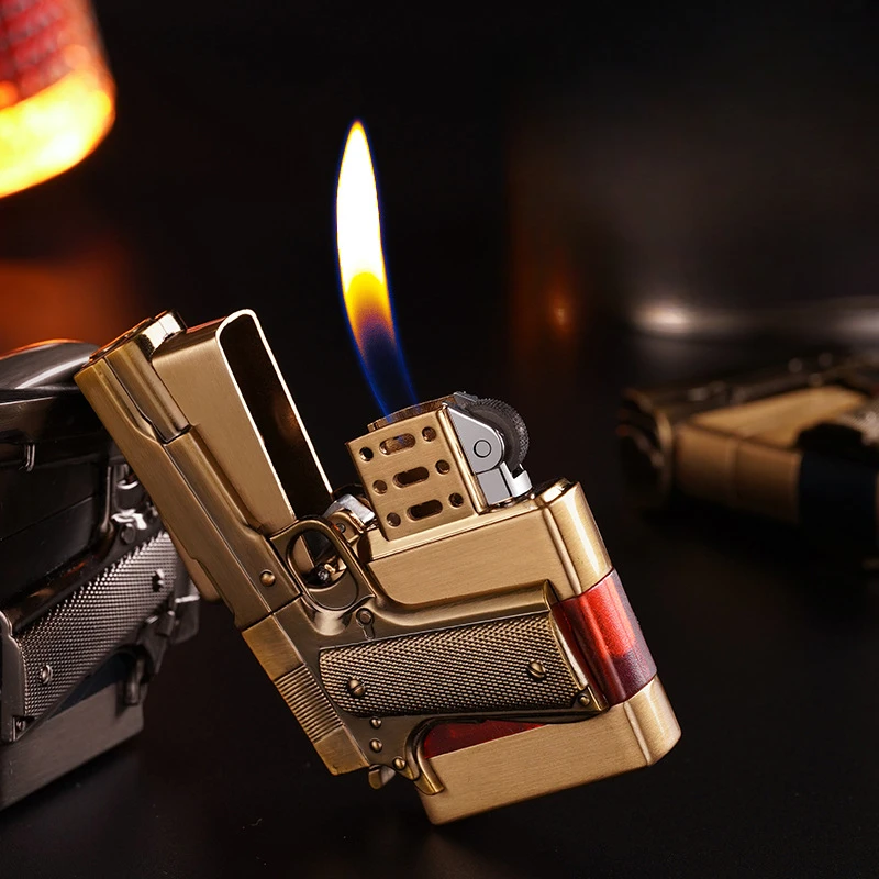 Portable Gun Shape Kerosene Lighter Square Head Personalized Retro Creativity Old-fashioned Grinding Wheel Windproof Lighter image 3