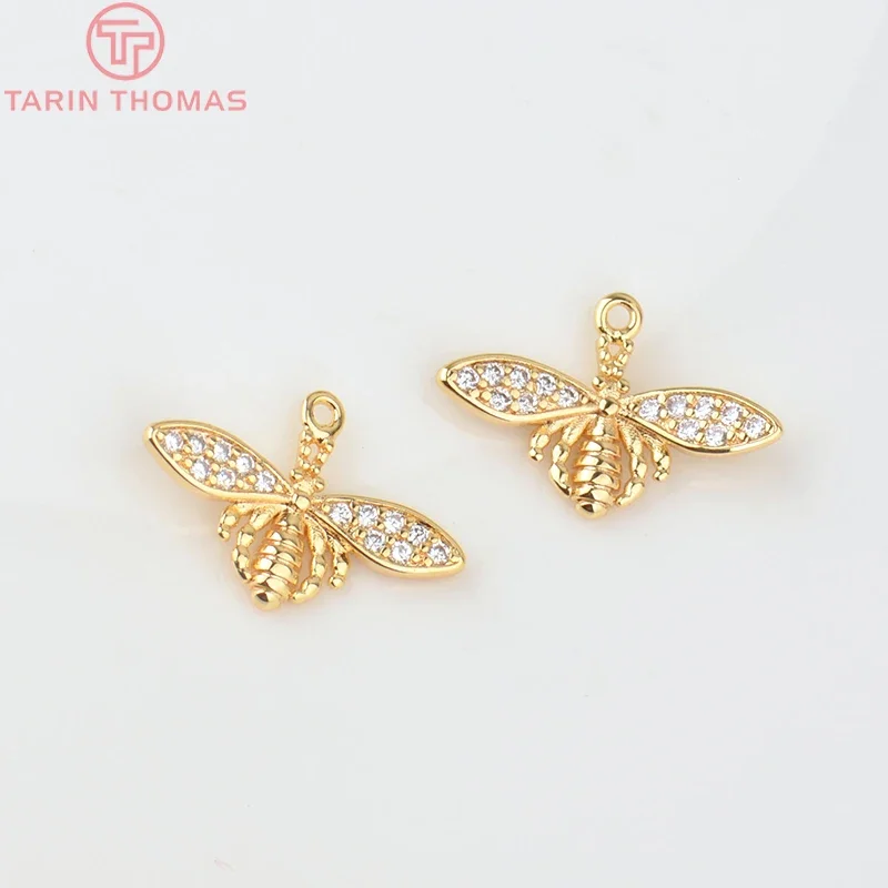 

(723)4PCS 12.3x18.3MM Hole 1MM 24K Gold Color Brass with Zircon Bee Charms Pendants High Quality Diy Jewelry Findings Accessorie