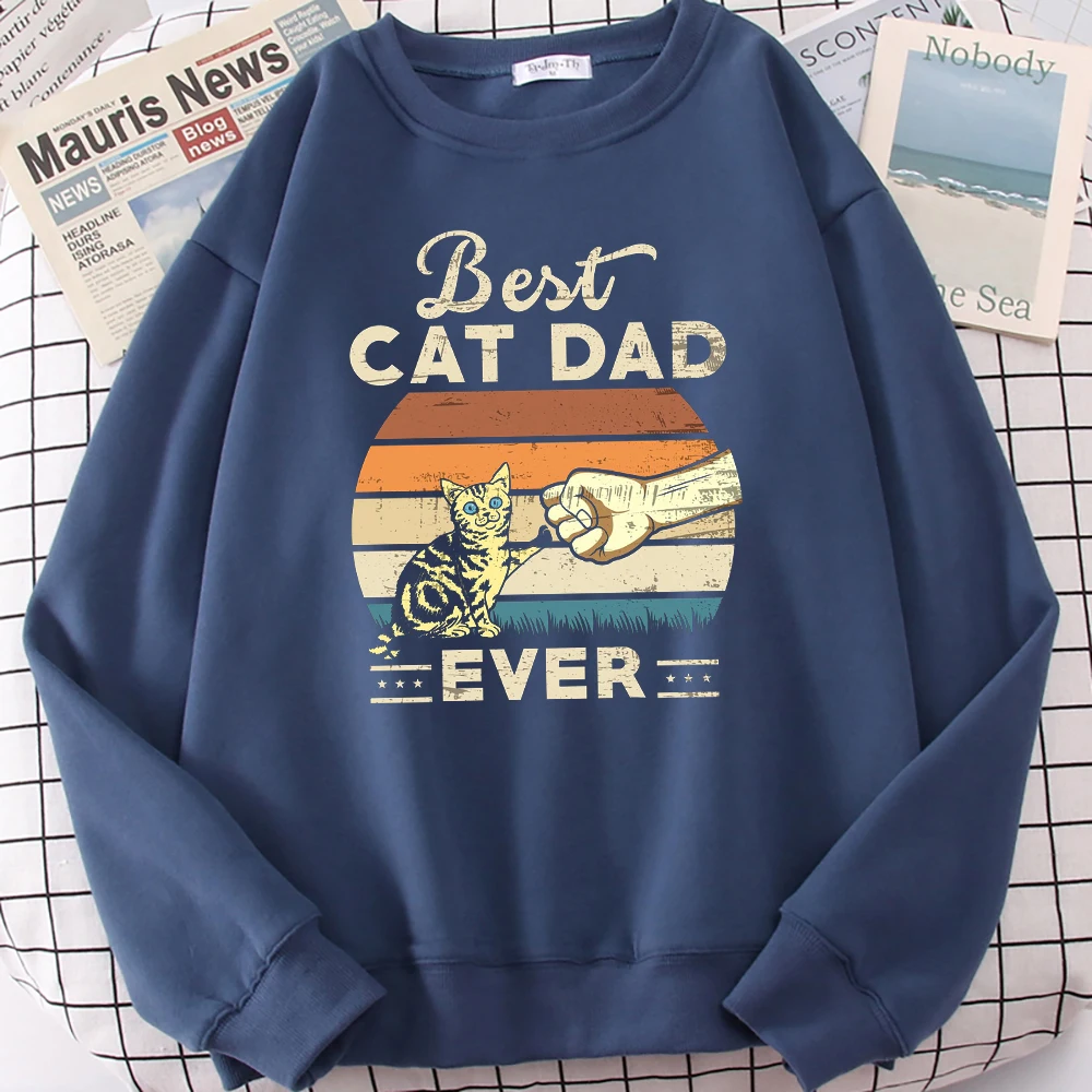 

Best Cat Dad Ever Cats Print Male Clothes Cartoon Fashion Warm Hoodies Casual Vintage Fleece Long Sleeves O-Neck Mens Sweatshirt