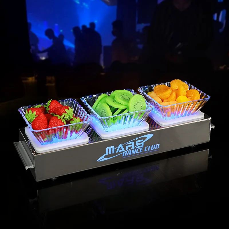 Nightclub preparation single luminous fruit plate stainless steel  grids zero snacks