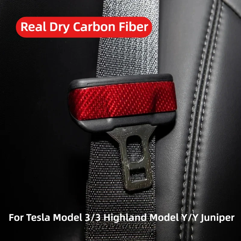 

Seat Belt Buckle Patch For Tesla Model 3/3 Highland Model Y/Y Juniper Real Carbon Fiber Strap Decorative Car Decor Accessories