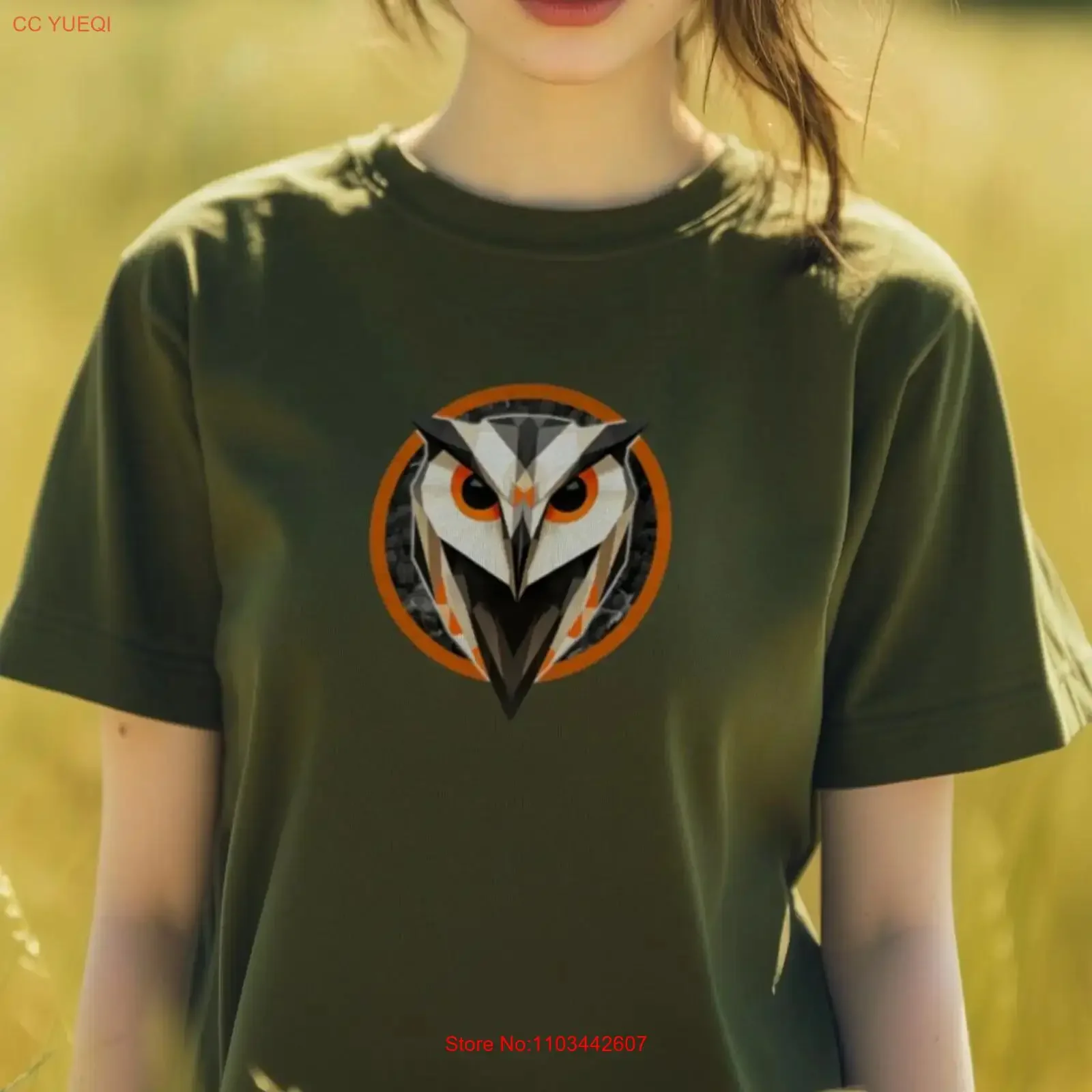 Футболка с геометрической совой, 100, хлопок, оливково-зеленый, уникальная повседневная одежда с лесной птицей, винтажная стираная повседневная модная уличная одежда унисекс