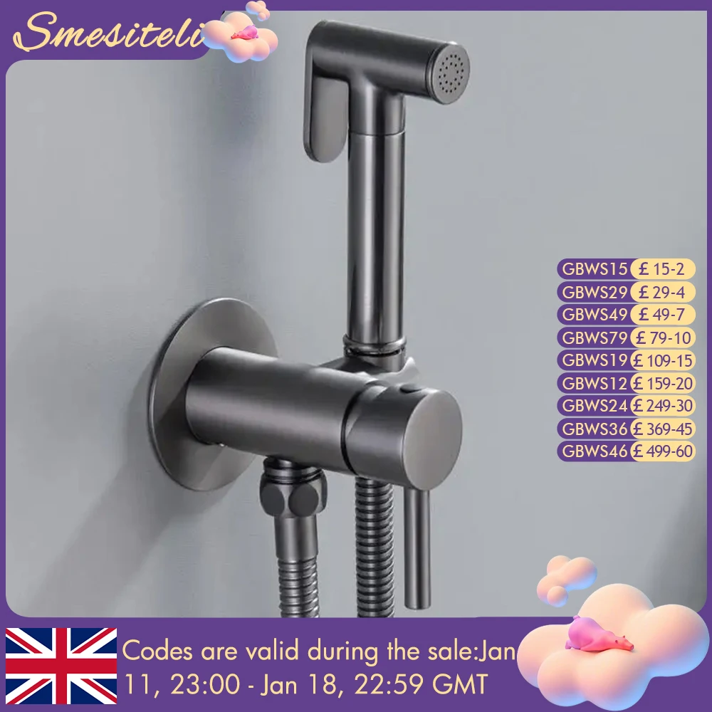 

Gunmetal Bidet Sprayer Faucet Wall Mounted Bathroom Mixer with Hose Hand-held Hot And Cold Water Brass Smesiteli