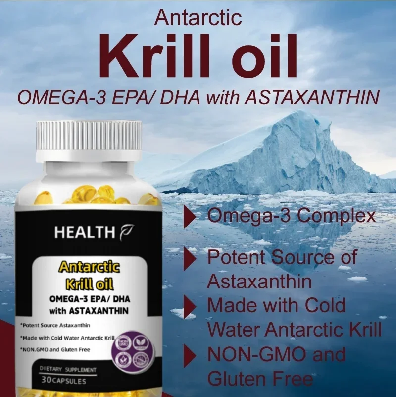 Antarctic Krill Oil 2000mg 120 Capsules | Omega-3 EPA, DHA, Containing Astaxanthin Supplements From Red Krill