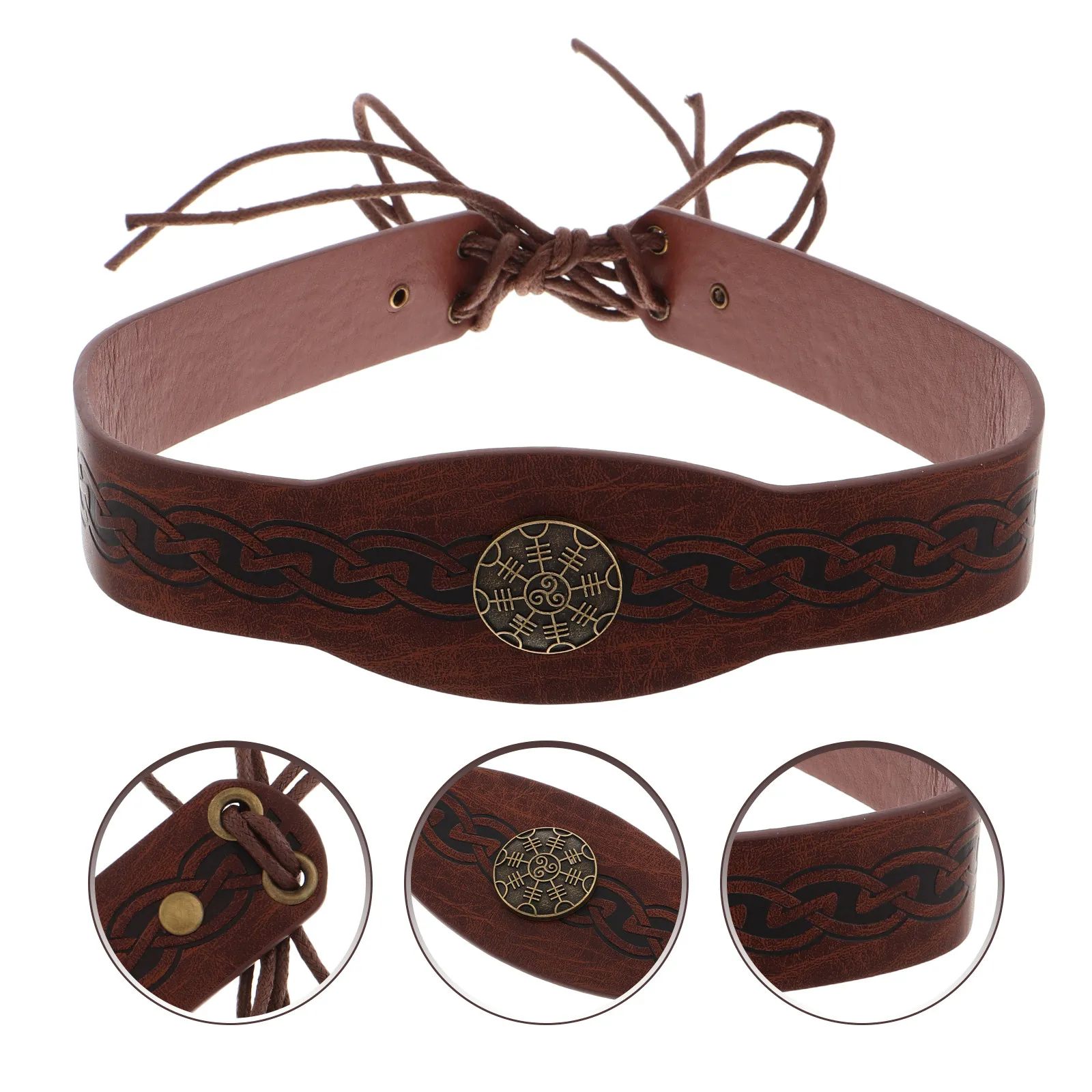 PU Viking Headband Vintage Arc Design Renaissance Medieval Hairband for Women Men Cosplay Party Gothic Themed Event Historical