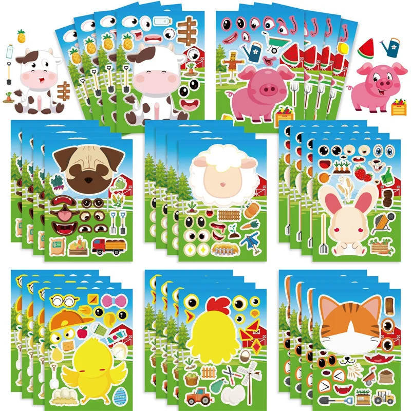 Classic Make A Face Stickers for Kids DIY Make Your Own Farm Animal Cartoon Puzzle Stickers Children Birthday Party Favor Gifts