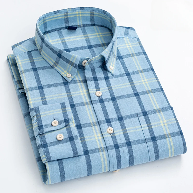 New in shirt Linen cotton Long-sleeve shirts for men slim fit Casual plain shirt designer white Fashion korean plaid clothes