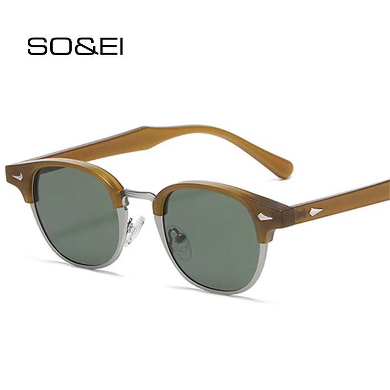 

SO&EI Retro Classic Semi-Metal Oval Women Sunglasses Fashion Punk Men Rivets Shades UV400 Sun Glasses