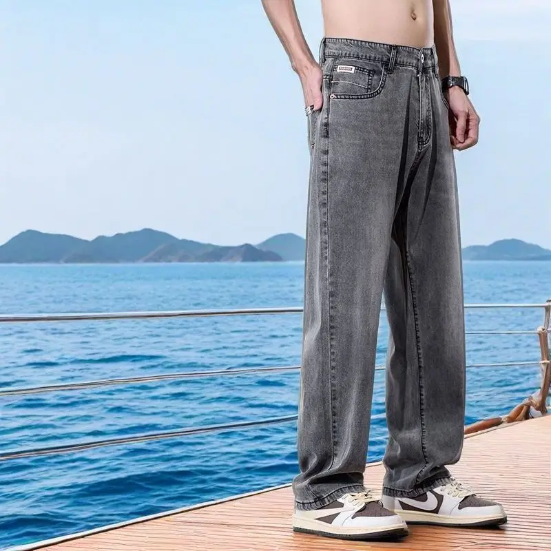 2026 Summer Men's Thin Loose Straight Jeans Casual Breathable Denim Pants Fashion Trendy Trousers