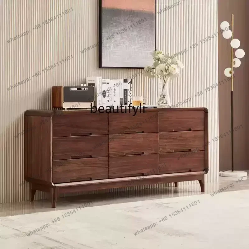 

yj5 Nordic retro black walnut nine-chest cabinet stylish and simple solid wood living room storage bedroom storage cabinet