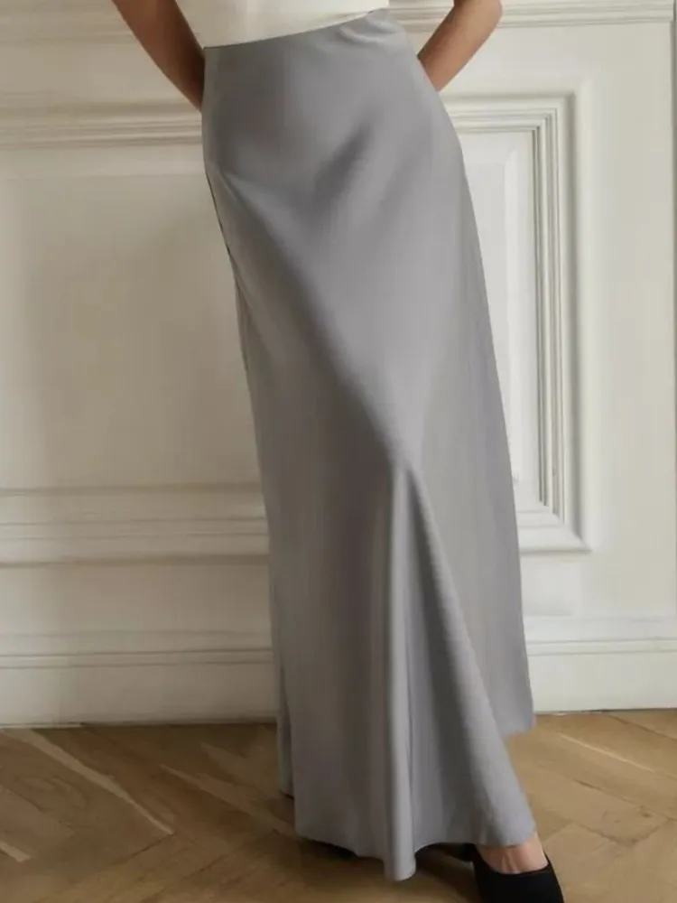 2025 frauen Neue Elegante Temperament Fischschwanz Rock Herbst Satin Einfarbig Einfache Hohe taille Lange Hüfte-umwickelt rock