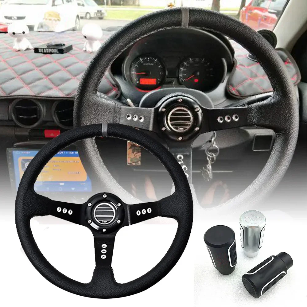 Universal 14 Inch 350mm PVC Auto Racing Steering Wheels Deep Corn Drifting Sport Steering Wheel for Sparco