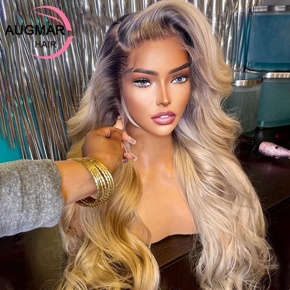 13x4 Ash Blonde Body Wave Lace Front Wig Human Hair 13x6 HD Lace Frontal Wig 30 Inch Ombre Lace Front Human Hair Wigs For Women