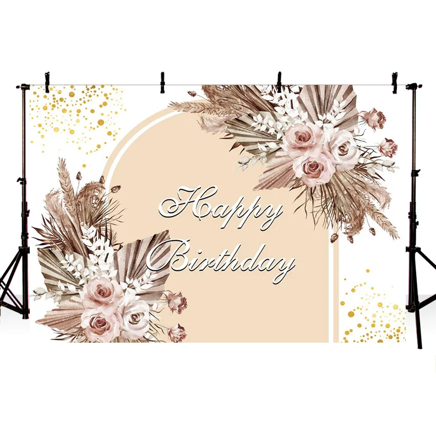 Fondo fotográfico bohemio para fiesta de cumpleaños de bebé recién nacido, decoración Floral de hierba de Pampas