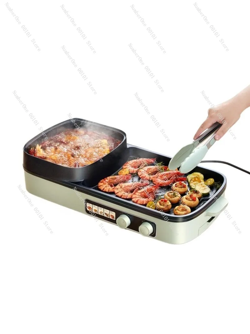 Electric Grill Hot Pot Combo Household BBQ Griddle Multifunction Smokeless Cooking Machine Non Stick Indoor Korean Barbecue