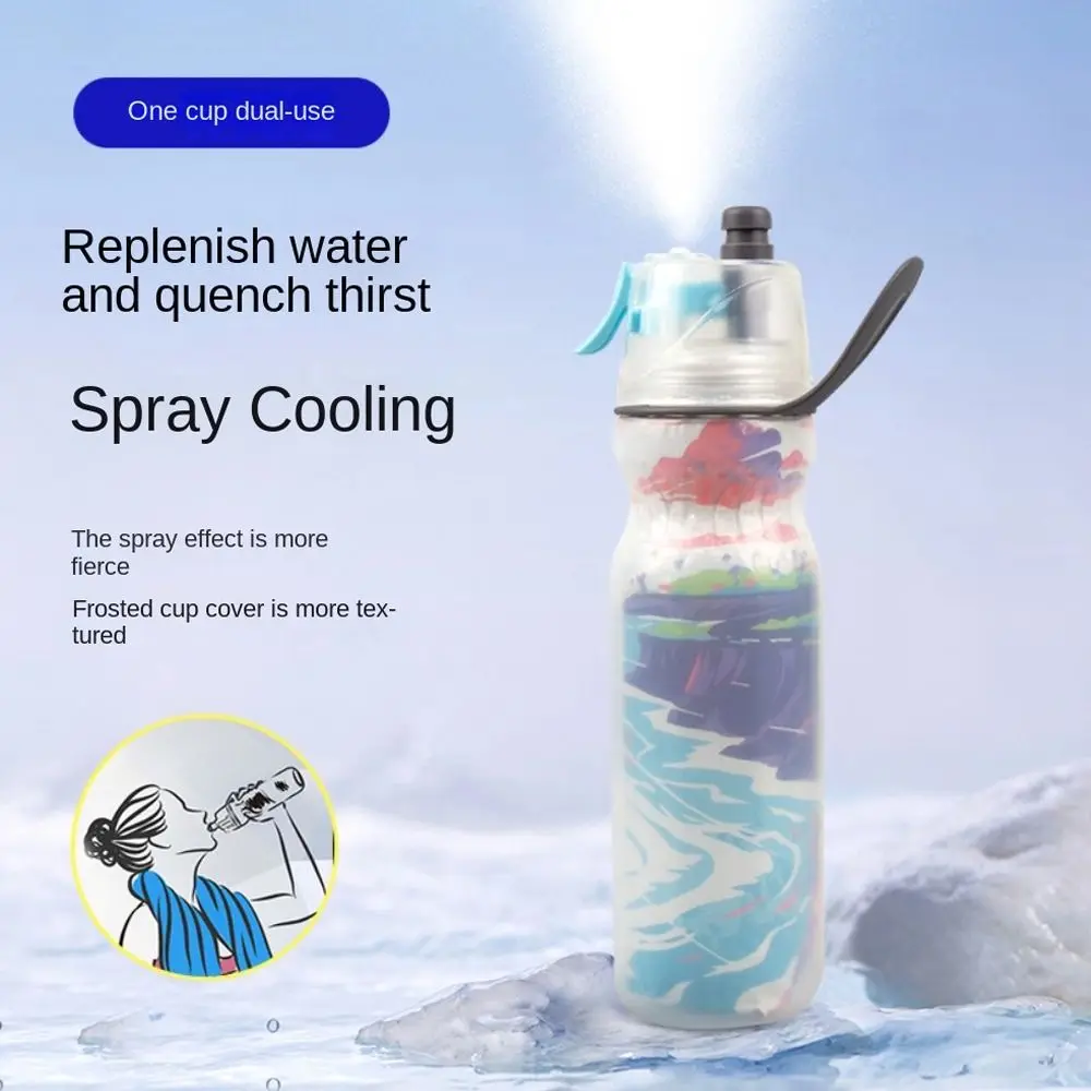 590ML Sports Spray Water Bottle Mist Spray Cold Insulation Summer Spray Water Cup Cool Down Portable Spray Sports Kettle Hiking