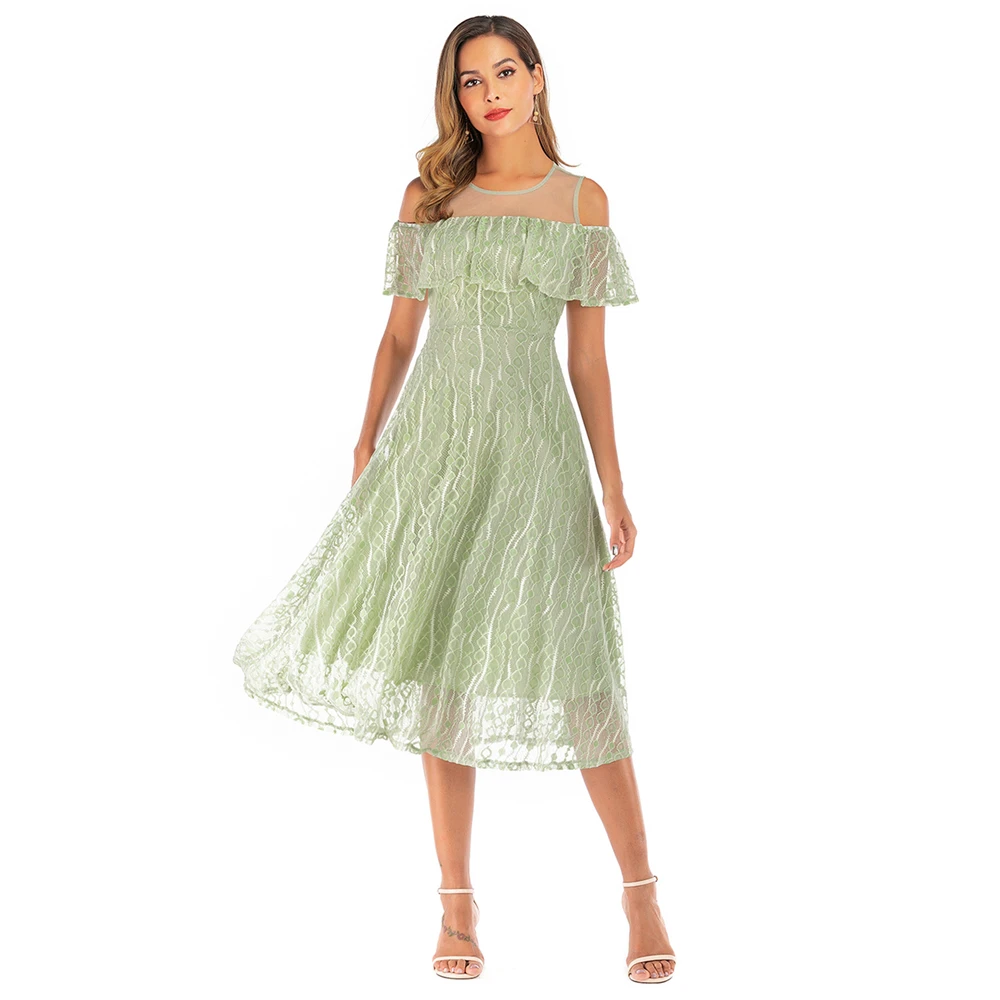 Robe de soirée en dentelle verte menthe pour femme, Off The Initiated Tea Length, A Line, Wholesale, Wholesale, Wedding, Neuf, En stock, 2024