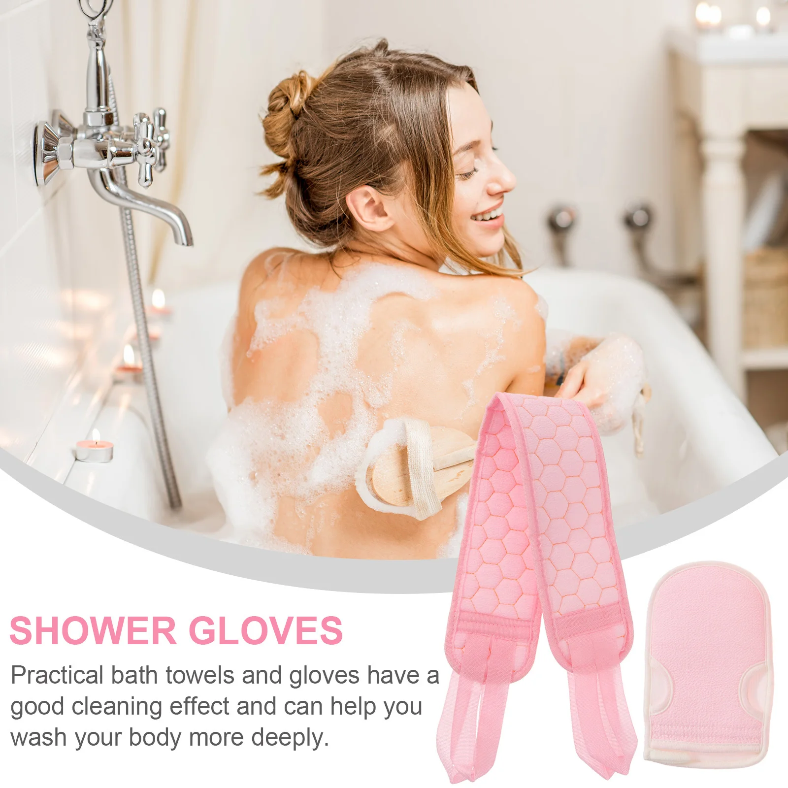 طقم فرشاة تدليك وحزام التقشير مكون من قطعتين، قفازات استحمام ناعمة للبشرة، أداة غسيل الظهر لأساسيات الحمام #1