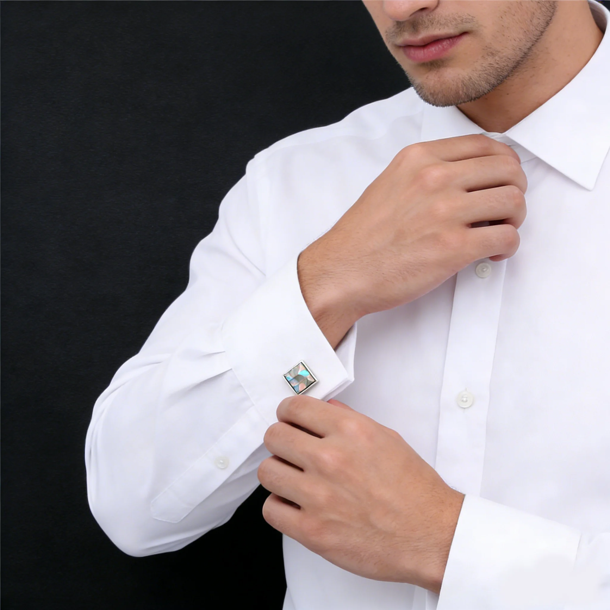HAWSON Square Mother of Pearl Cuff Links Men's Geometric Pattern Cufflinks for Business Formal Shirts Wedding Accessories