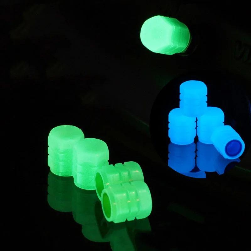 4Pcs New Car Luminous Tire Valve Caps Car Motorcycle Colorful Glowing Valve Cover Tire Wheel Hub Styling Decor Auto Accessories
