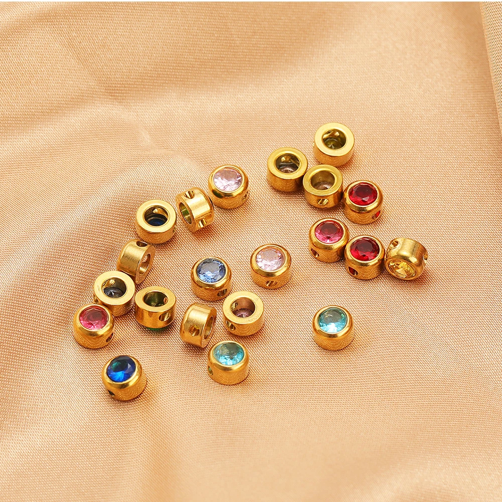 10Pcs 6mm Zircon Beads Stainless Steel Gold Loose Spacer Beads for Necklace Earrings Bracelet Making DIY Trendy Jewelry Supplies