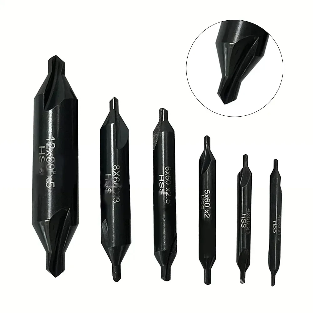 6pcs HSS Center Drill Lathe Combined Tool Bit Countersink Tackle Center Spotting Drill Mill 60 Degree Angle Hole Cutter