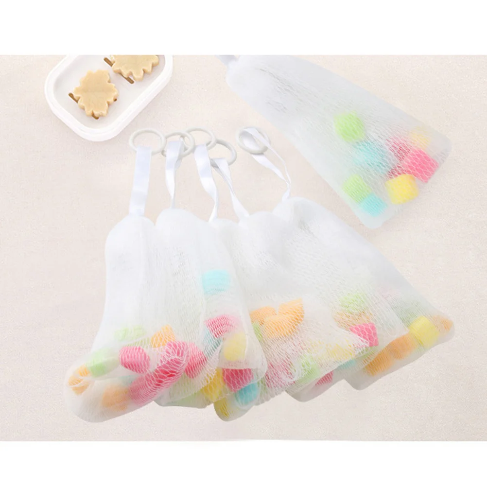 

5pcs Foaming Net For Soap Bubbling Bag Facial Cleanser Shower Sponge Hangable Design Handmade Fruit Oil Soap Skincare Tool