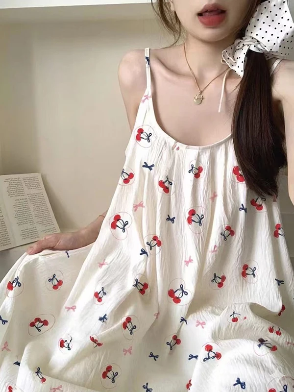 

Women's Summer Loose Lazy Style Patterned Chemise Dress with Chest Pad Outerwear Sleepwear Midi Length Sleeveless A-Line Dress